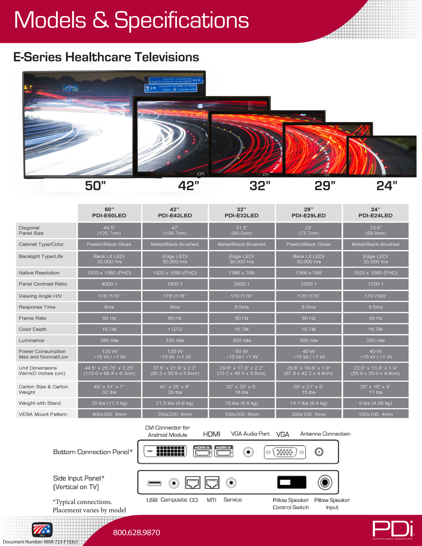 Refurb PDI-E42LEDx-R | 42" E-Series HDTV Hospital Display