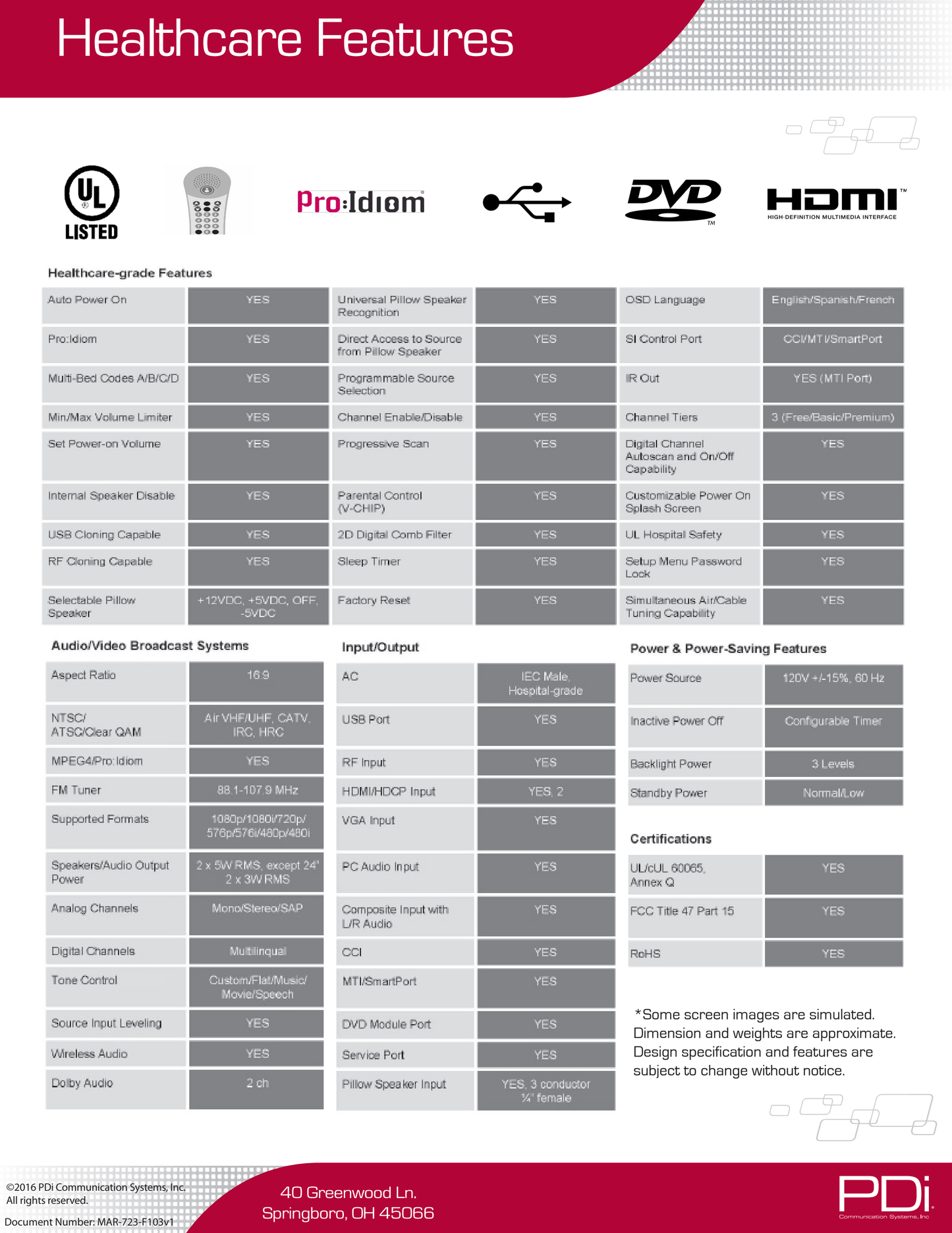 Refurb PDI-E42LEDx-R | 42" E-Series HDTV Hospital Display
