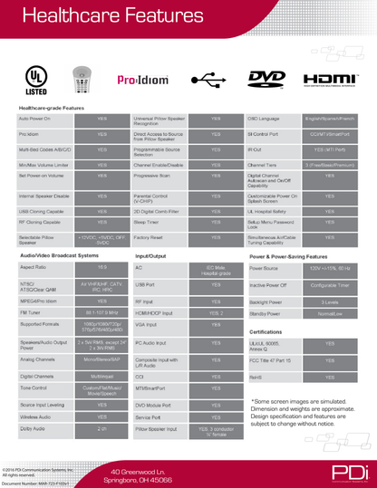 Refurb PDI-E42LEDx-R | 42" E-Series HDTV Hospital Display